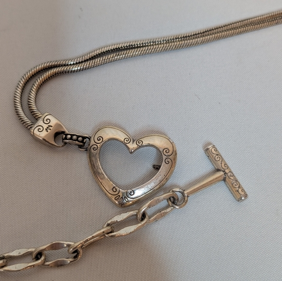 Brighton Vintage Silver Heart Double Snake Chain Belt - Picture 6 of 8